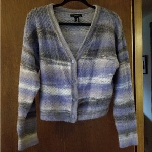 Striped Blue, Gray, and White Women's Sweater